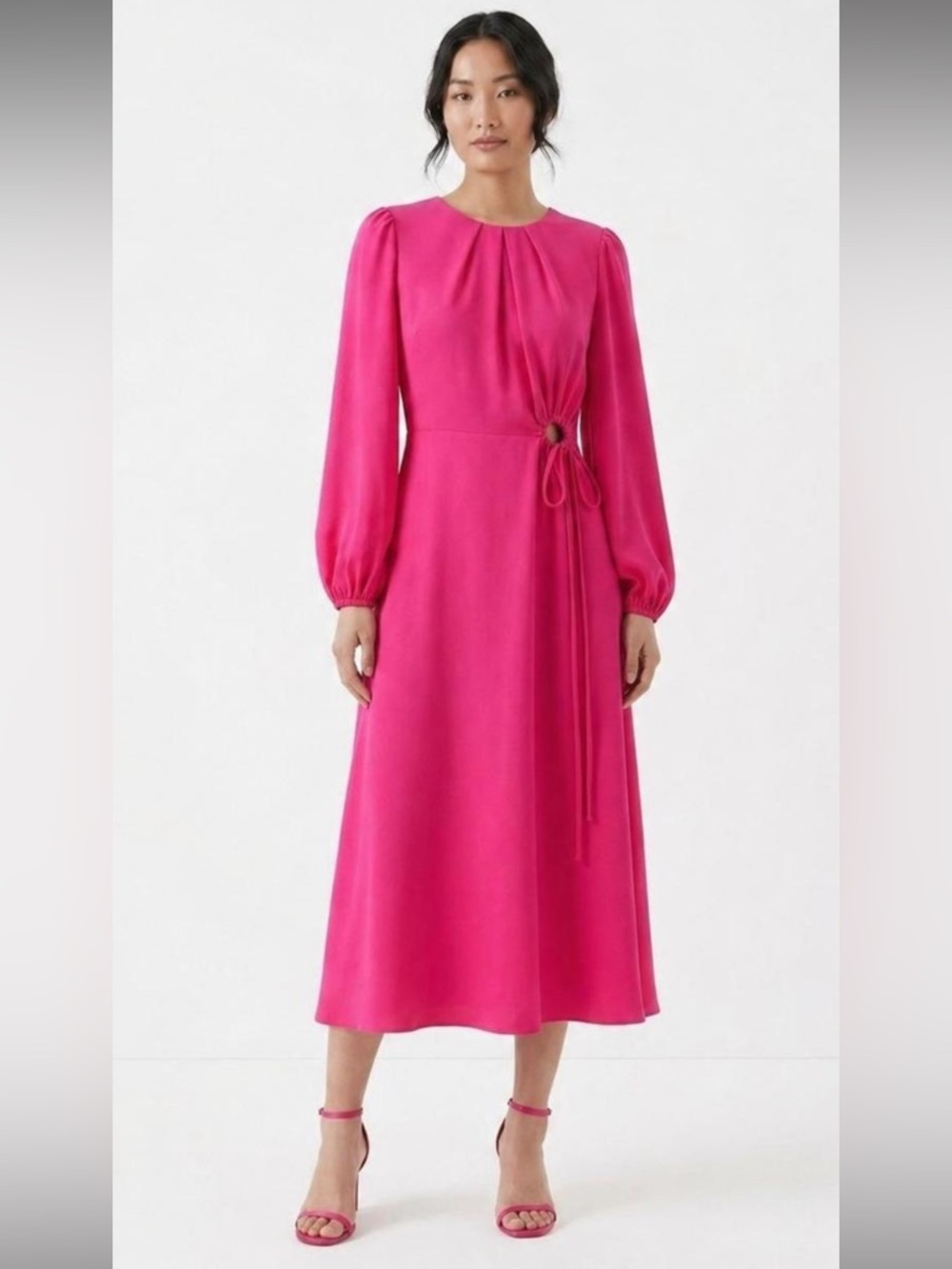 Cabi Delight Midi Dress Fuchsia Hot Pink Cutout Tie Waist Size Medium